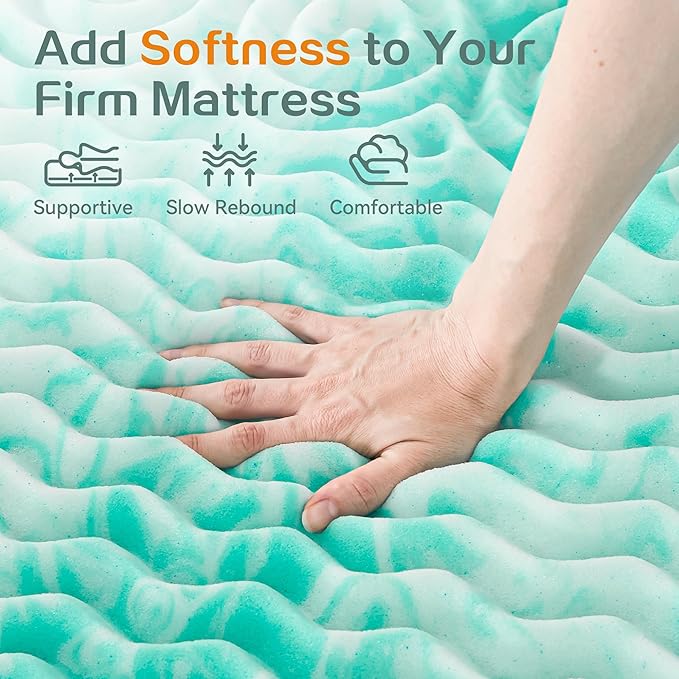 SINWEEK 1.5 Inch Mattress Topper 5-Zone Memory Foam Mattress Topper Pressure Relieve Soft Mattress Pad, CertiPUR-US Certified, King Size, Green