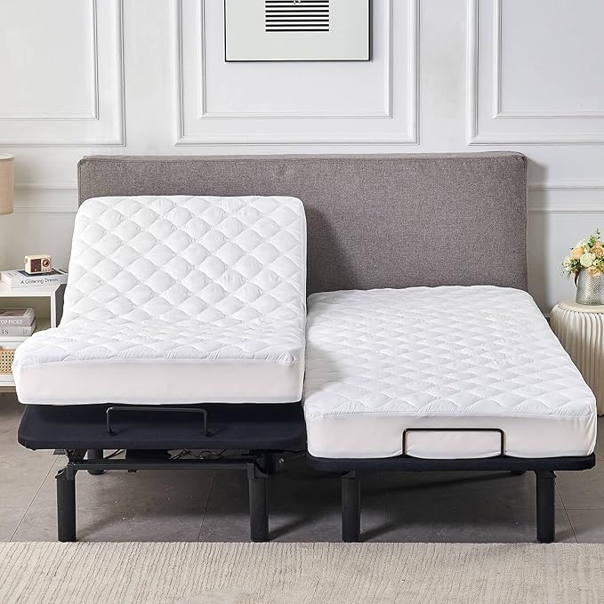 Waterproof Quilted Split Queen Mattress Protector for Adjustable Beds 2X(30x80) Padded Fitted Matress Cover White