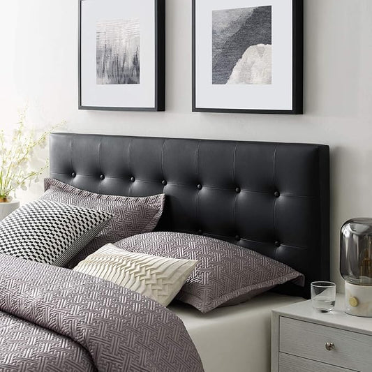 Modway Emily Tufted Button Faux Leather Upholstered King Headboard in Black