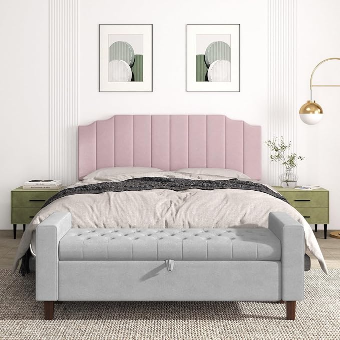 Befurtori King Size Headboard Only, Velvet Wall Mounted Headboard King for Adjustable Bed Modern Upholstered Head Board Easy Assembly, Pink