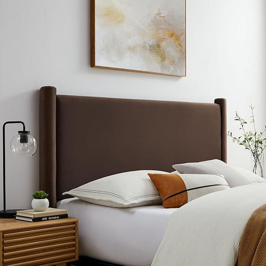 Modway Rael King Upholstered Headboard with Pillars in Chocolate Brown – Velvet Headboard – Stain-Resistant Performance Velvet Headboard for King Size Beds