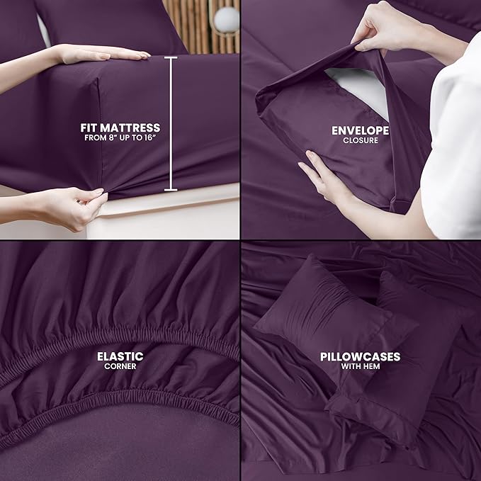 Utopia Bedding Full Size Sheet Set – 4 Piece Bed Sheets, Soft and Breathable Microfiber, Includes 1 Fitted Sheet, 1 Flat Sheet and 2 Pillowcases – Oeko Tex (Dark Purple)
