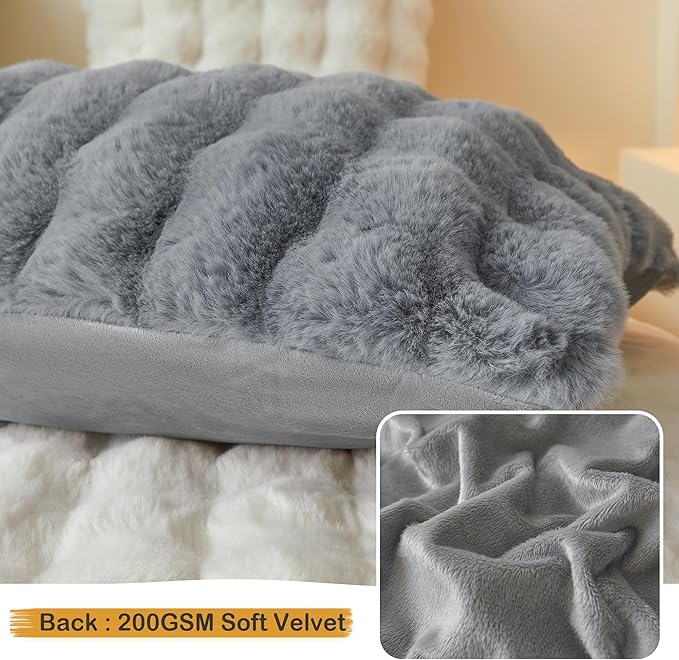LIFEREVO Fluffy Faux Rabbit Fur Body Pillow Cover, Soft Cute Bubble Shaggy Plush Bed Body Pillowcase with Zipper Closure, Long 20"x54" Fuzzy Furry Pillow Case for Pregnancy Side Sleeper, Light Grey