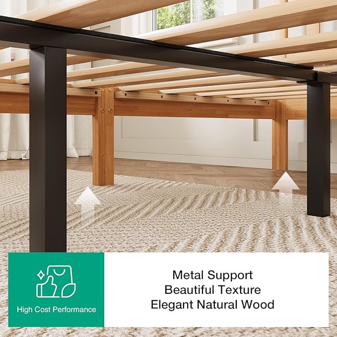 Novilla 12 Inch Queen Bed Frame with Headboard, Queen Size BedFrame with Headboard Classic Wooden Bed Frame Queen Size with Wood Slat Support, No Box Spring Needed, Easy Assembly, Natural Grain Wood