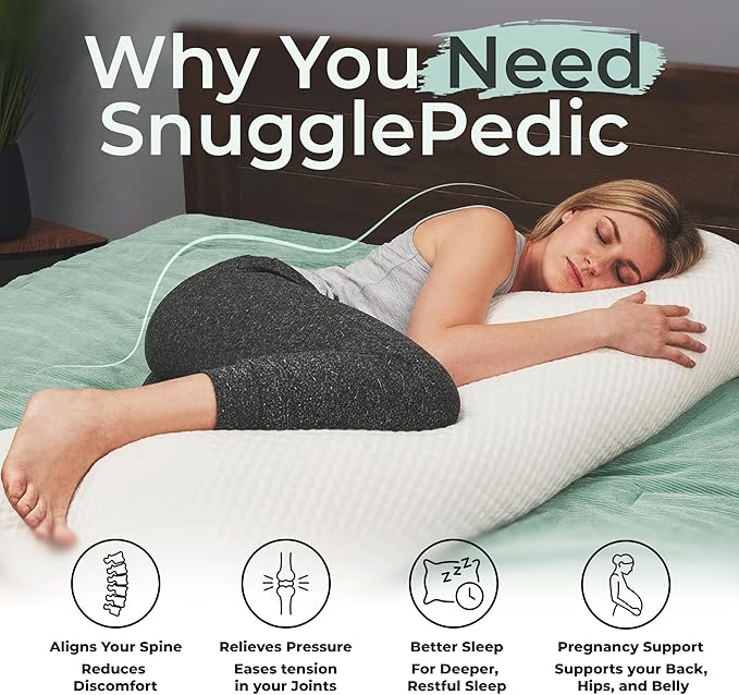 Snuggle-Pedic Body Pillow for Side Sleepers for Adults - Full Body Maternity Pillow Support Legs, Belly & HIPS - Shredded Memory Foam & Cooling Pregnancy Pillow Cover - 20x54 Navy