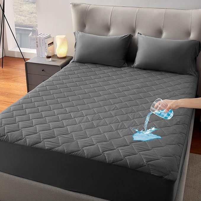 SLEEP ZONE Waterproof Mattress Protector Pad California King Machine Washable, Breathable Mattress Topper with Deep Pockets, All-Season Use, Hotel Quality (California King, Grey)