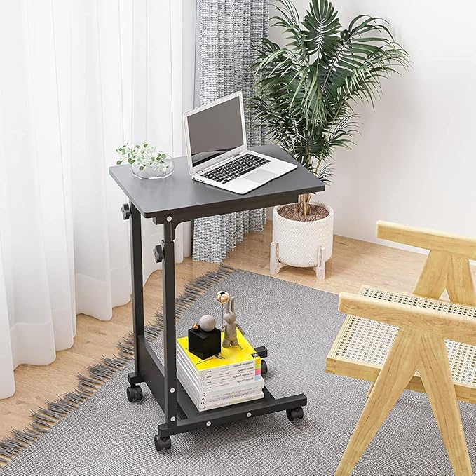 TigerDad Adjustable Height C Table Sofa Side Bedside Table with Wheels, Hospital Bed Table Rolling Tray with Storage, Mobile Computer Desk Laptop Table for Home Use