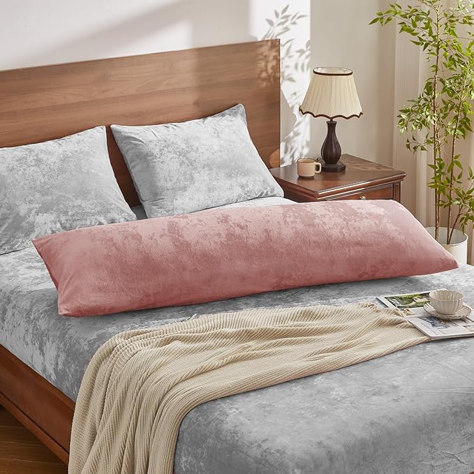 BEDELITE Velvet Body Pillow Cover with Zipper, Soft and Plush 20x54 Long Pillow Case, Velvety Smooth and Cozy Body Pillow Pillowcase for Bedroom and Couch, for All Seasons(Dusty Pink)