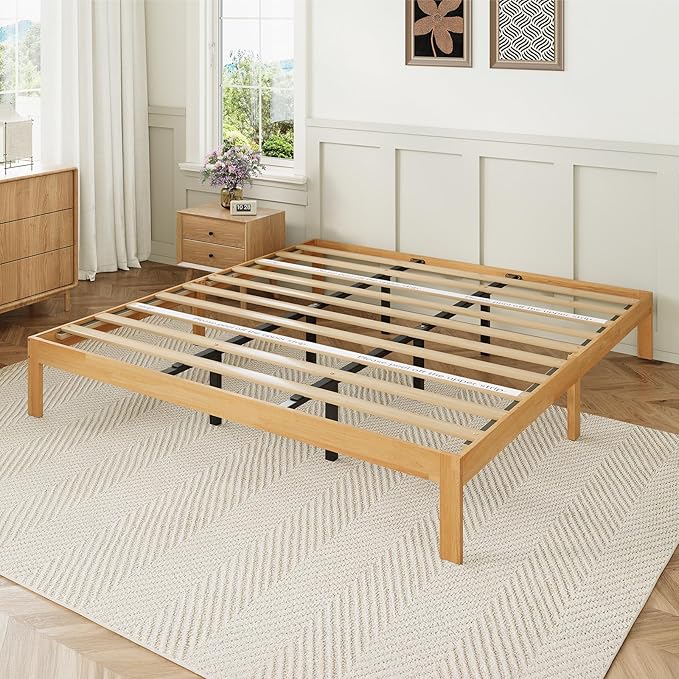 Novilla 12 Inch King Bed Frame, Classic Solid Wooden King Size Platform Bed Frame, Sturdy Wood Slat Support, No Box Spring Needed, Easy Assembly, Natural Grain Wood