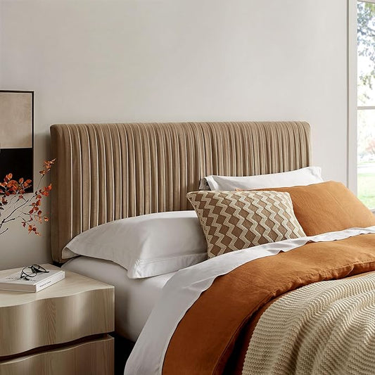 Modway Eloise Queen Velvet Headboard with Ruched Details in Taupe - Modern Bed Headboard Only with Stain-Resistant Performance Upholstery, Height-Adjustable Mount