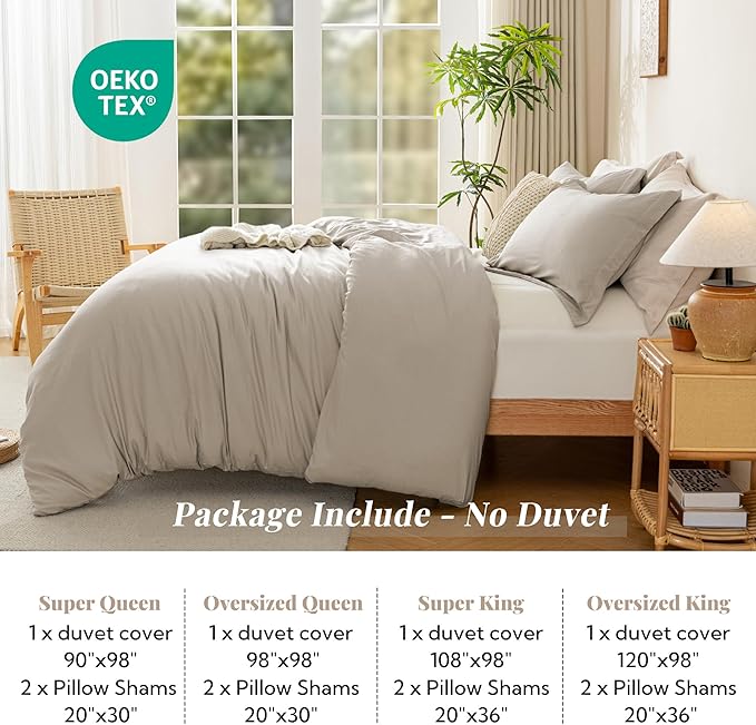 MILDLY Super Soft Duvet Cover - 100% Washed Microfiber Linen Grey Comforter Cover Set 3 Pieces with Zipper Closure & Corner Ties (No Comforter)