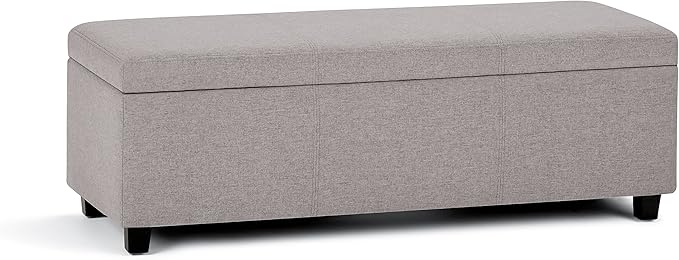 SIMPLIHOME Avalon Storage Ottoman Bench - 48" Wide x 16" High Upholstered Linen Look Fabric Rectangular Lift-Top Ottoman in Cloud Grey, Contemporary Bench for Living Room with High-Density Foam