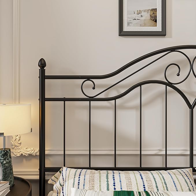 Elephance Headboard for King Size Bed Frame, Vintage Platform Bed Metal Headboard Only, Height Adjustable, Sturdy and Stable, King Size, Easy Assembly, Black