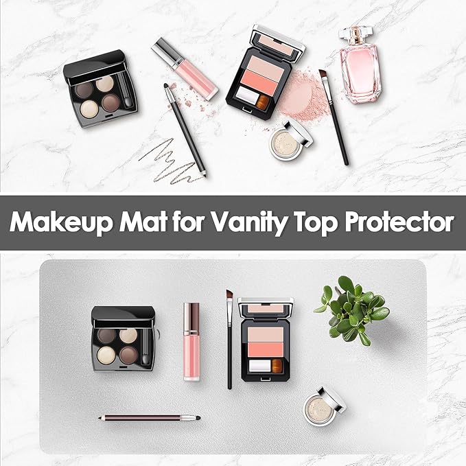 Makeup Mat for Vanity to Protect Desk Top 23.6 x 11.8in, Dual-Sided Makeup Mat, Easy to Clean Desk Pad - Waterproof and Oilproof Vanity Accessories (Silver and Grey)