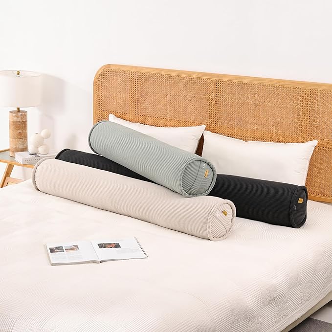 Cuddle Pillow – Corduroy Long Body Pillow for Adults, Cozy Bolster Pillow for Bed, Soft & Supportive for Relaxing Sleep,59 x 7.87 Inches,Lamp Black