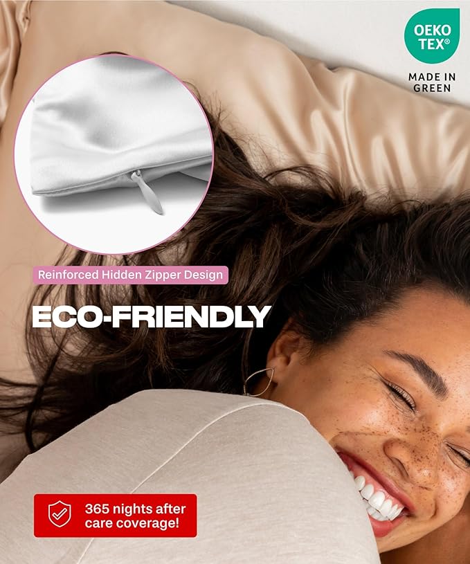 SUNDAYSILKS™ Premium Silk Pillow Cases | 100% Mulberry Silk Pillowcase with Zipper, All Sides Real 22 Momme Grade 6A Silk, Standard Queen, King Size [Pure White]