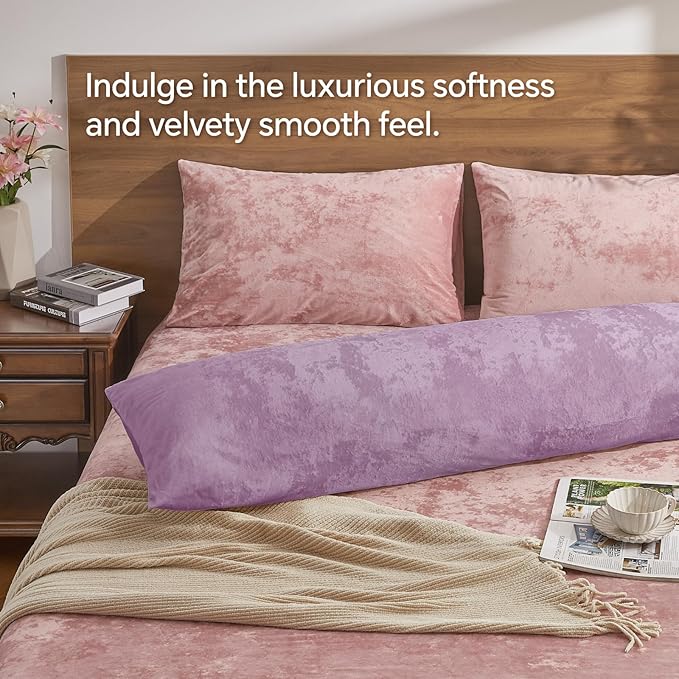 BEDELITE Velvet Body Pillow Cover with Zipper, Soft and Plush 20x54 Long Pillow Case, Velvety Smooth and Cozy Body Pillow Pillowcase for Bedroom and Couch, for All Seasons(Lavender)