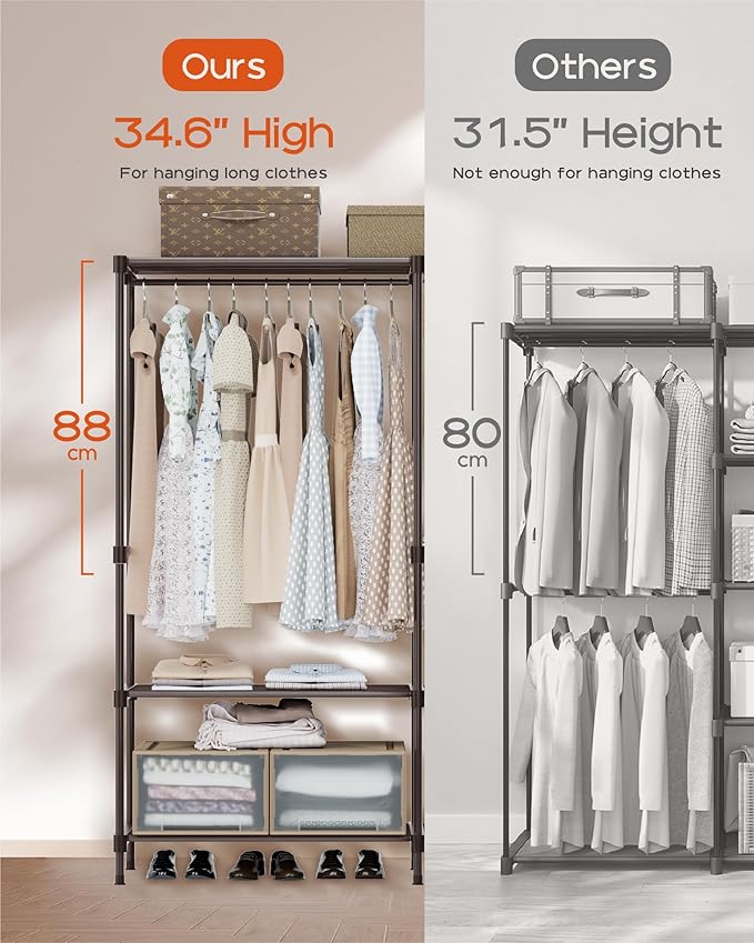 CASAMAYA Clothes Rack, Portable Closet, 71.7 Inch Large Capacity Wardrobe Closet, Clothes Storage Organizer with Shelves and 3 Hanging Rods, Easy to Assembly, Black PCT035B01