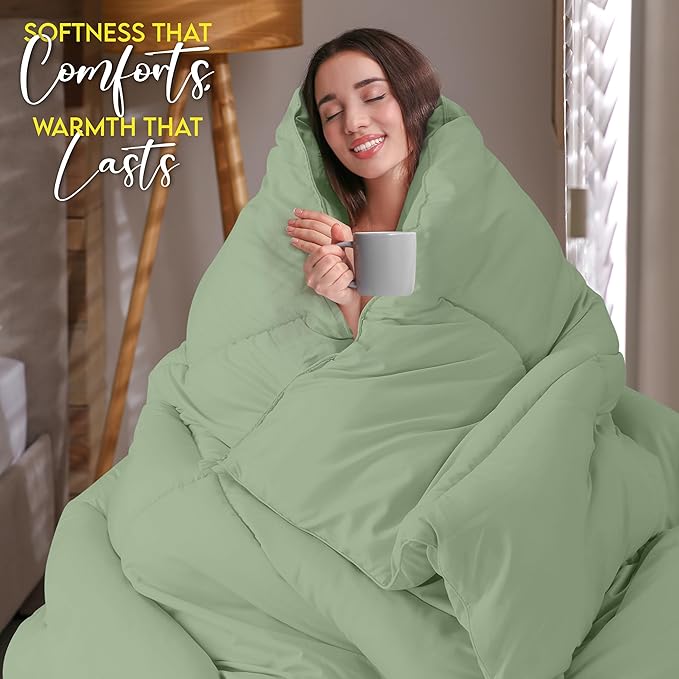 Utopia Bedding Queen Comforter Duvet Insert, Quilted Sage Green Comforter with Corner Tabs, Box Stitched Down Alternative Comforters Queen Size 88 x88 inches