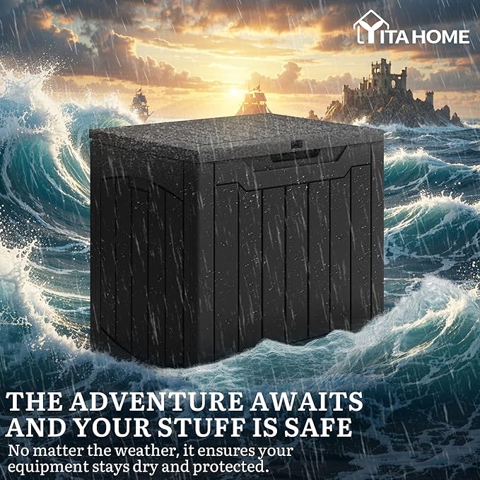 YITAHOME 31 Gallon Deck Boxes Set of 4, Lockable Outdoor Storage Bins for Patio Cushions, Garden Tools, Weather-Resistant Resin Storage Solution, Black