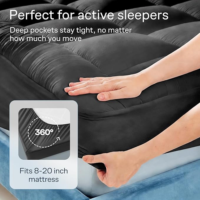 Niagara Sleep Solution Cloud-Like King Mattress Topper - 100% Cotton Top Mattress Pad for Back Pain Relief - Breathable & Naturally Cooling for Hot Sleepers, Dark Gray
