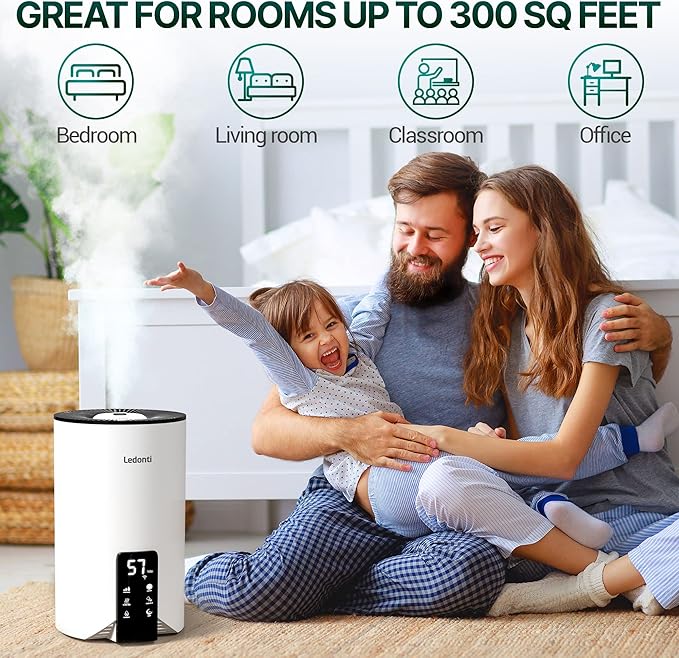 Humidifiers for Bedroom Smart Control - Dual Mist Cool & Warm Mist Humidifier 4L Big Capacity Top Fill Water Tank, Quie Humidifier, for Large Rooms Home Living Office Baby - Ultrasonic Humidifier