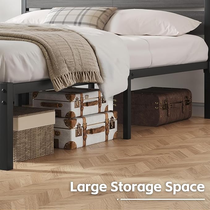 Fluest Queen Bed Frame with Headboard and Footboard, Metal Platform Bed Frame with Under Bed Storage, All-Metal Support System, No Box Spring Needed, Easy Assembly,Vintage Grey