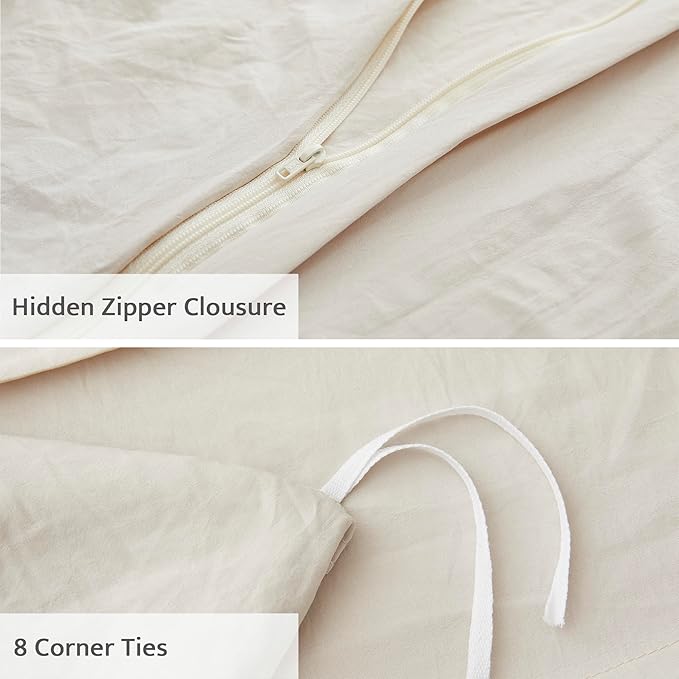 Oli Anderson Light Khaki Duvet Cover Queen Size - Pleated Queen Duvet Cover, 3PCS Soft and Breathable Textured Bedding Set with Zipper Closure(Light Khaki,90"x90")