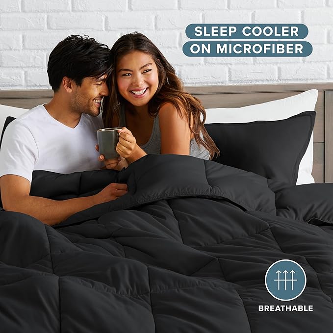 Bare Home Comforter Set - Oversized Queen Size - Ultra-Soft - Goose Down Alternative - Premium 1800 Series - All Season Warmth (Oversized Queen, Black)