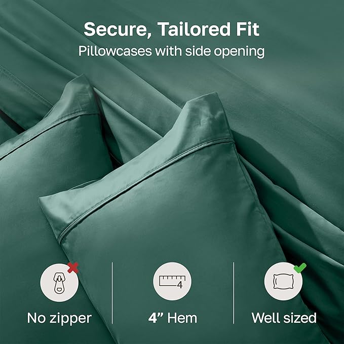 California Design Den Standard Queen Size Pillowcase Set - 400 Thread Count, 100% Cotton Sateen, Set of 2 Pillow Covers, Soft and Breathable - Hunter Green