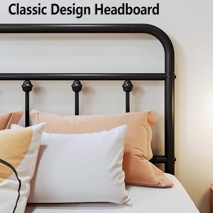 Vengarus Metal Bed Frame,Twin Size Bed Frame with Headboard,Structurally Stable, Heavy Duty Steel Slat Supported,Under Bed Storage,No Box Spring Needed,14 Inch,Black