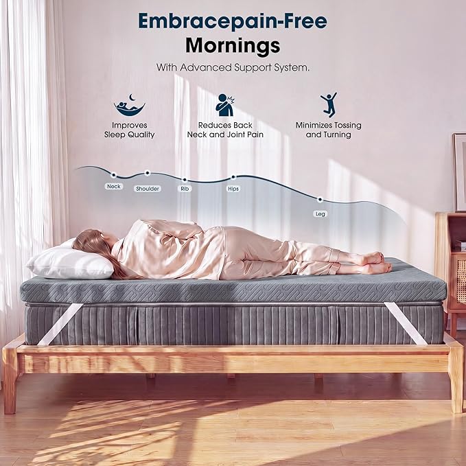 VALUXE 3 Inch Gel Memory Foam Mattress Topper Queen Size High Density Cooling Pad Pressure Relief Bed Topper Grey (with Removable & Washable Bamboo Cover)
