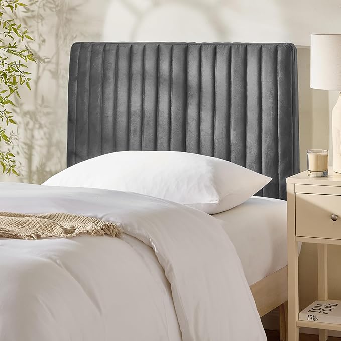 Hearth & Harbor Twin Headboard Only, Floating Wall Mounted Headboard Twin Size, Easy Assemble Upholstered Peel and Stick Headboards, 3D Soundproof Bed Wall Panels, Velvet Stick on Headboards, Grey