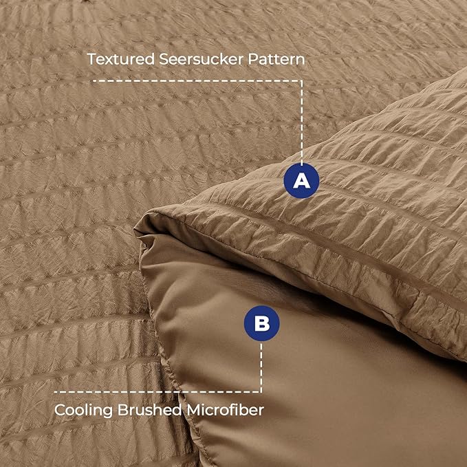 HYMOKEGE Brown Twin Comforter Set Seersucker 5 Pieces, All Season Luxury Bed in a Bag for Bedroom, Bedding Set with Comforter, Sheets, Pillowcase & Sham
