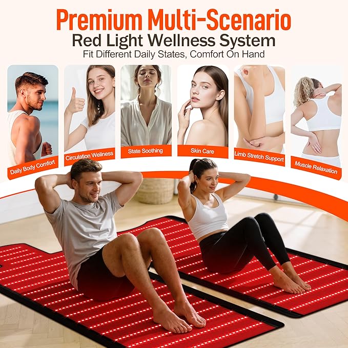 Red Light Therapy Mat for Full Body, 74.6"x33.3" Large Sleeping Bag Blanket, Infrared Light Pad, Soft Leather, Adjustable Timer, Ideal Home Gift for Men & Women Athletes, Seniors, Office Workers