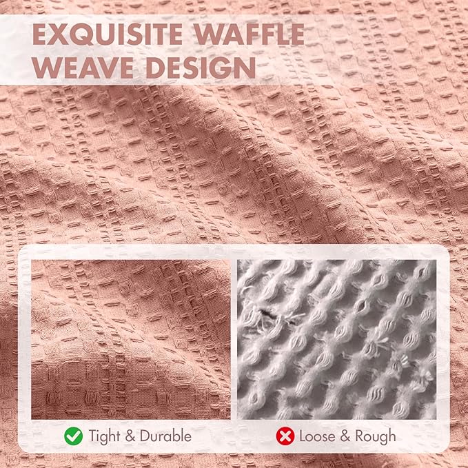 Set of 2 Decorative 100% Cotton Waffle Euro Sham Pillow Covers 26x26, Neutral Throw Pillows Weave European Cushion Cases for Couch Sofa Bed Modern Farmhouse Home Decor Valentines Day, Pink
