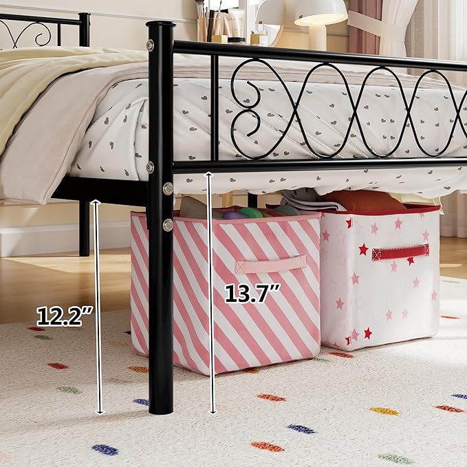 GarveeHome Queen Size Metal Bed Frame with Headboard & Footboard 13.7 Inch Metal Platform Mattress Foundation Support with Strong Metal Slats, Under Bed Storage, No Box Spring Needed
