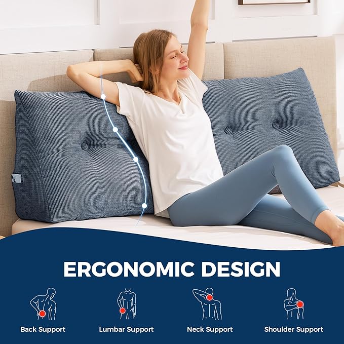 IASEAHK Headboard Pillow King, Triangle Pillows for Headboard, Head Board Backrest Wedge Pillow for Reading Sitting Working, Daybed Pillows with Removable Cover for Bed Dorm Sofa, Navy Blue
