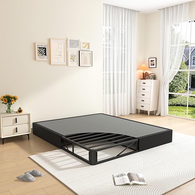 MAF Queen Box Spring 7 Inch High Profile Box Spring for Queen Bed, Queen Size Bed Base 3500 lbs Black Heavy Duty Metal Mattress Foundation with Easy Clean Cover, Easy Assembly