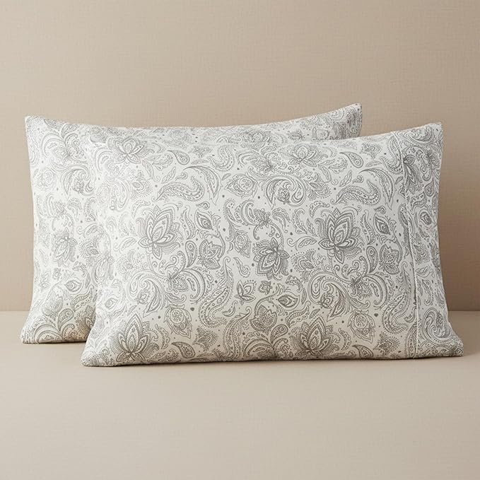 Elegant Comfort Luxury Ultra-Soft 2-Piece Pillowcase Set - 1500 Premium Hotel Quality Microfiber Double Brushed - Wrinkle Resistant, Standard/Queen, Paisley Pattern Gray