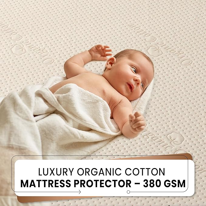 Luxury Organic Cotton Crib Mattress Pad - Skin Friendly, Waterproof, Breathable & Absorbent Mattress Protector - Ultra Thick 380GSM 3D Air Fabric - Fitted for Standard Baby Crib Size