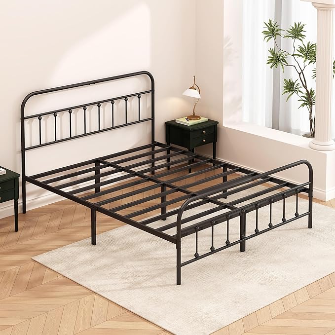 Kujielan Metal Bed Frame - Structurally Stable Heavy Duty Steel Slat Supported King Bed Frames,No Box Spring Needed for Easy Removal and Transport.