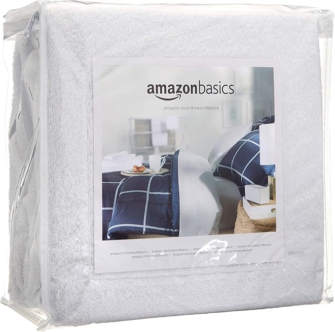 Amazon Basics Waterproof Breathable Mattress Protector, Queen Size, 18 inch Deep, Machine Washable, White