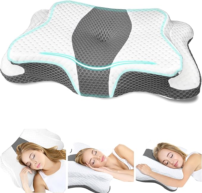 CHxxy Memory Foam Pillows, Cervical Pillow for Neck and Shoulder Pain Relief, Ergonomic Contour Bed Pillow, Soft for Side Sleep Stomach Sleeping and Back Sleeper-Queen Size&Grey