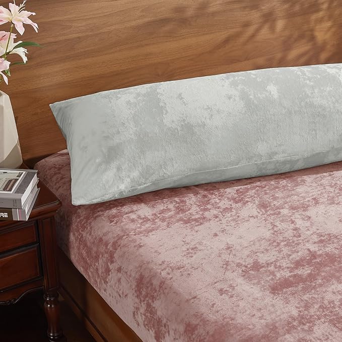 BEDELITE Velvet Body Pillow Cover with Zipper, Soft and Plush 20x54 Long Pillow Case, Velvety Smooth and Cozy Body Pillow Pillowcase for Bedroom and Couch, for All Seasons(Light Grey)