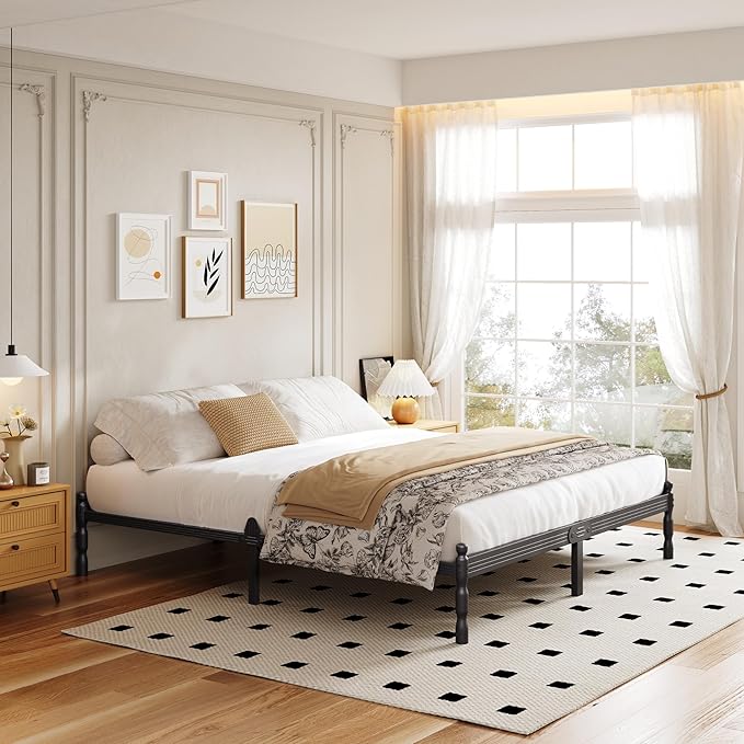 ZIYOO 12 Inch King Size Metal Platform Bed Frame - Vintage Style, 1500LBS Heavy Duty, Anti-Slip & Noise-Free, No Box Spring Needed with Under Bed Storage