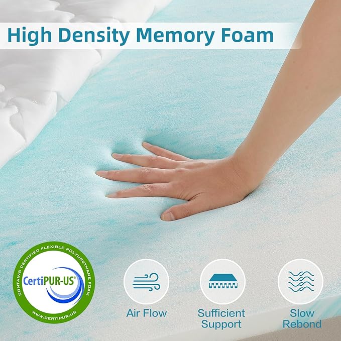 SAPHREAS 3 Inch Memory Foam Mattress Topper King Size with Soft Ventilated Mattress Pad Cover, Egg Crate Bed Topper for Back Pain & Pressure Relief, CertiPUR-US Certified