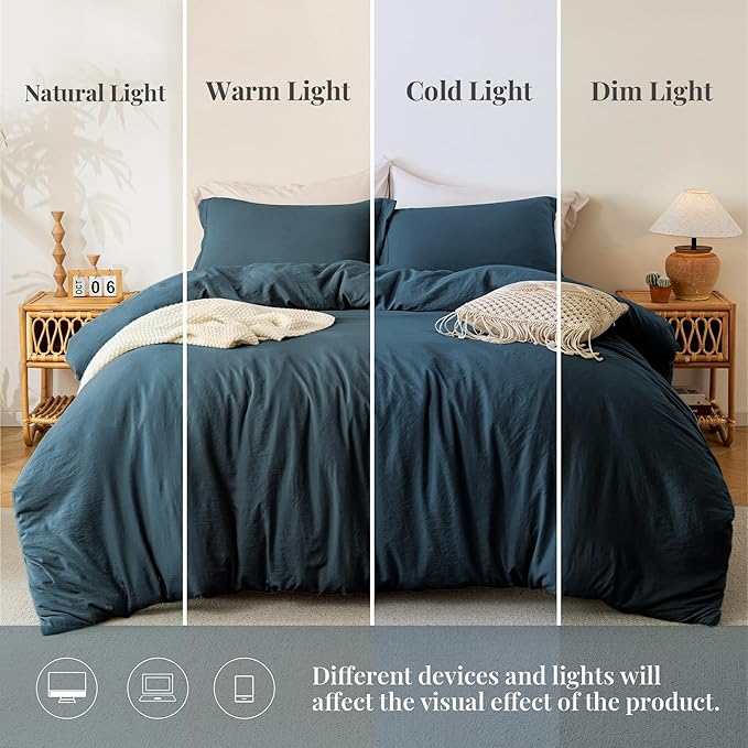 MILDLY Super Soft Duvet Cover - 100% Washed Microfiber Peacock Blue Comforter Cover Set 3 Pieces with Zipper Closure & Corner Ties (No Comforter)