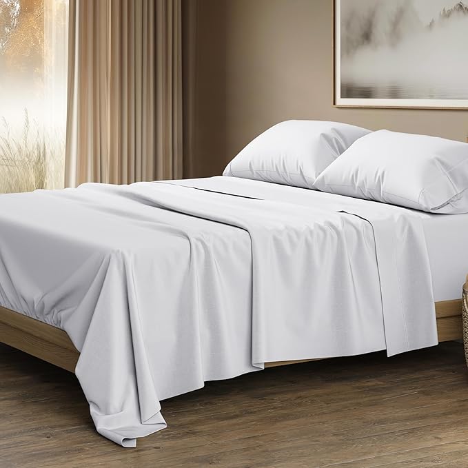 THREAD SPREAD 100% Egyptian Cotton Sheets Queen Size - Luxury 1500 Series Queen Sheet Set Egyptian Cotton (4 PC, White), Silky Soft, Sateen Weave, Cooling & Breathable, 17" Deep Pocket Bed Set