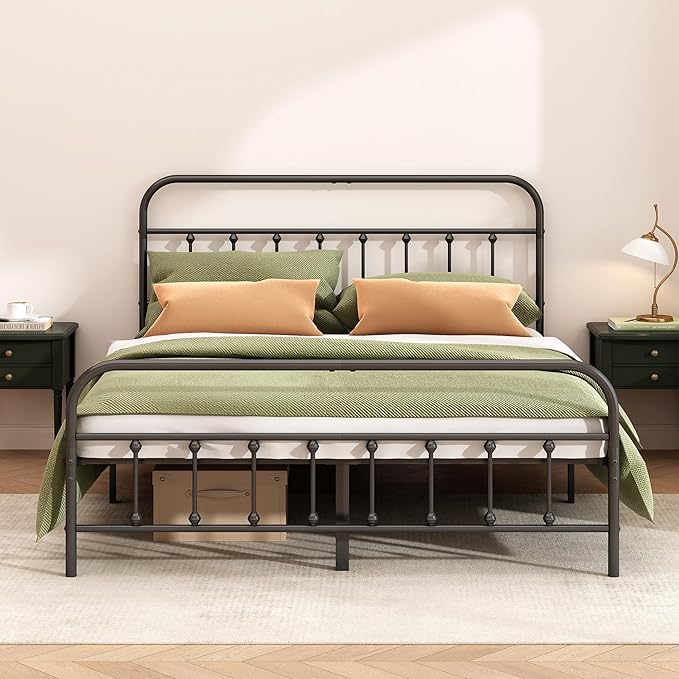 Kujielan Metal Bed Frame - Structurally Stable Heavy Duty Steel Slat Supported Queen Bed Frames,No Box Spring Needed for Easy Removal and Transport.